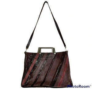 Vintage 1970s purple leather and snakeskin bag with meta handle removable strap